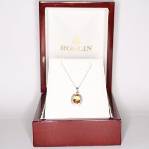 14kt White Genuine Citrine Diamond Necklace